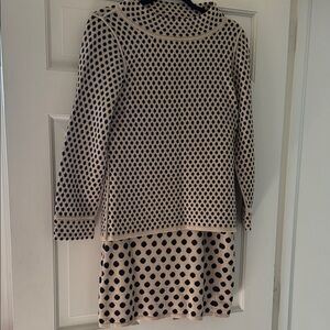 Etcetera Black and Tan Polka Dot Knit top and skirt set.